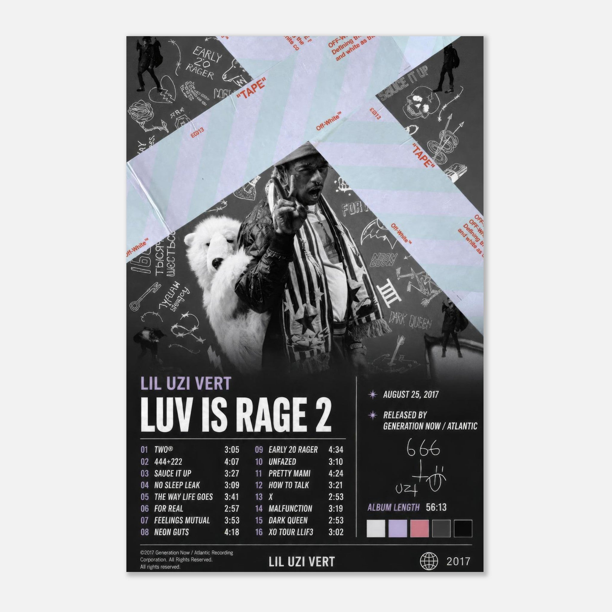 Luv Is Rage 2 poster styled on a wall