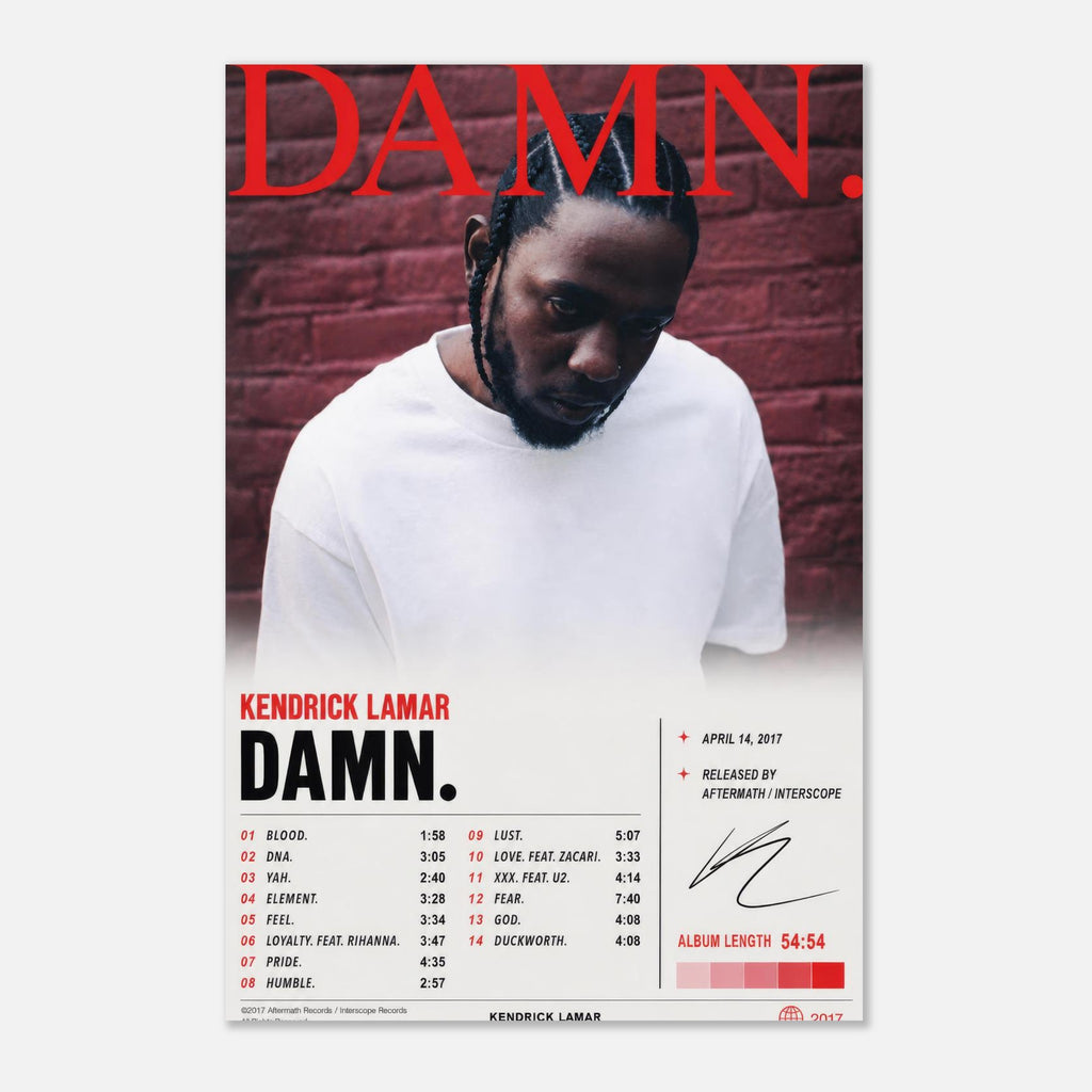 DAMN. poster framed in a bedroom