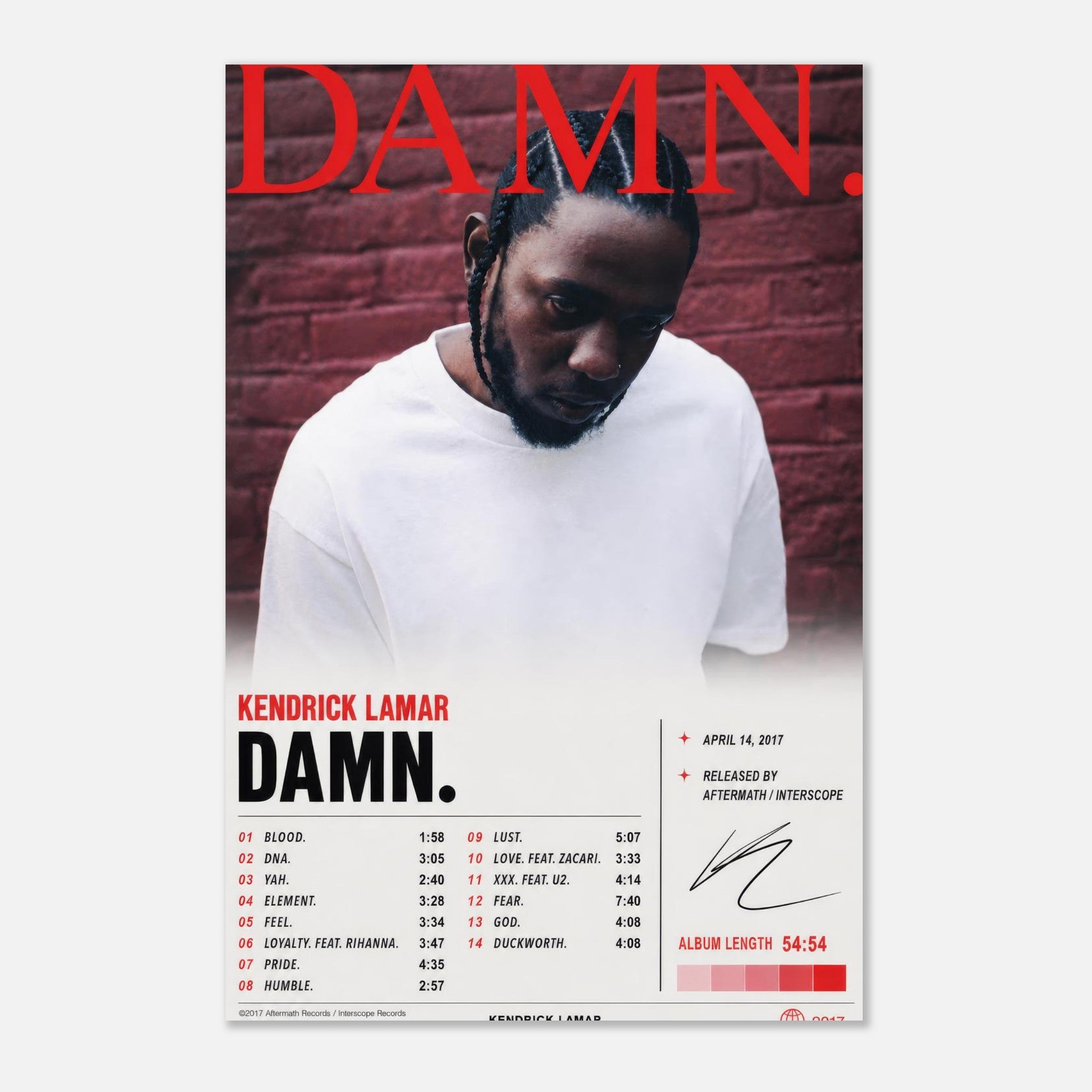 DAMN. poster styled on a wall