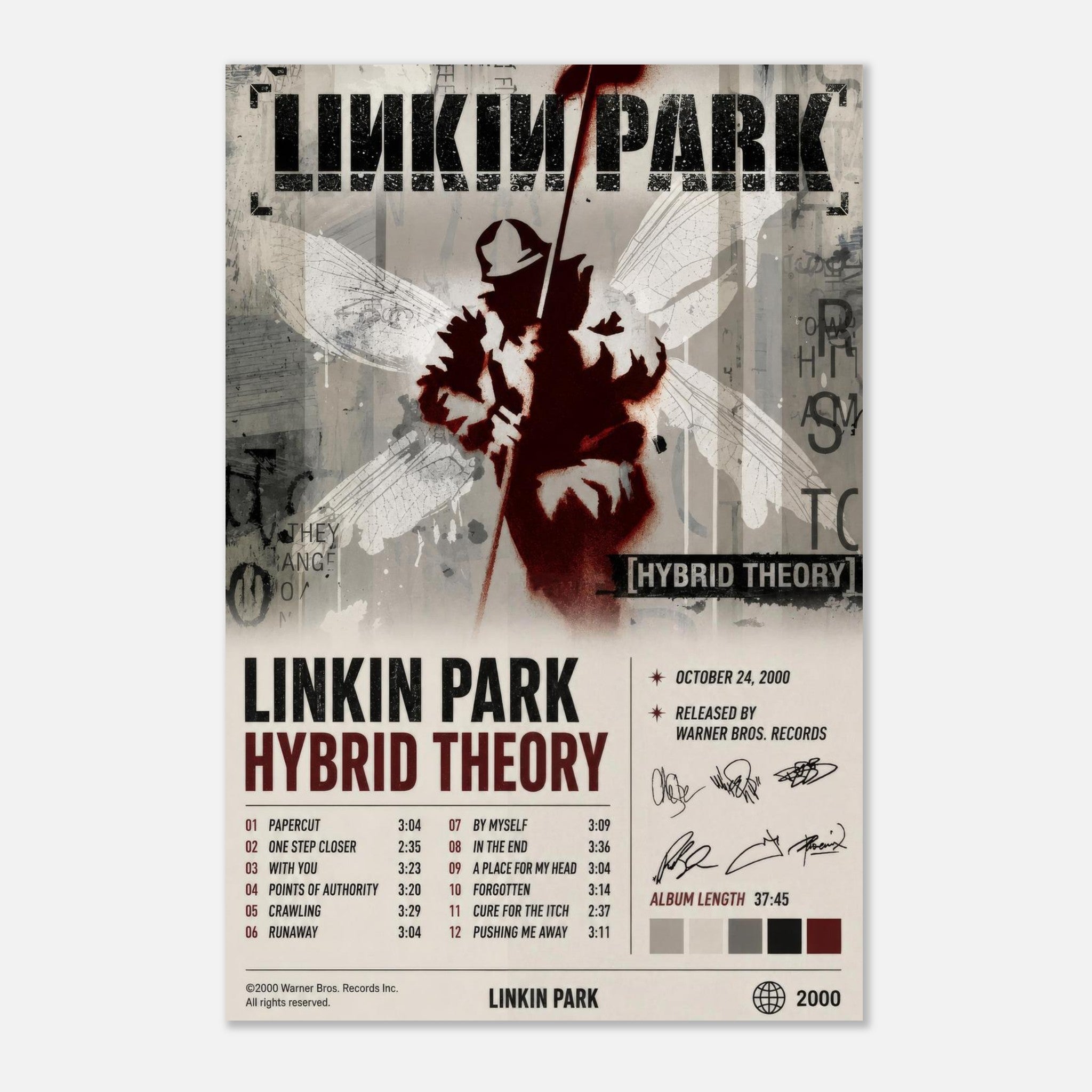 Hybrid Theory poster styled on a wall