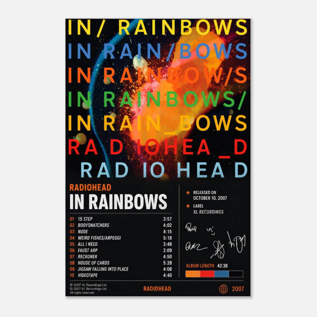 In Rainbows poster framed in a bedroom