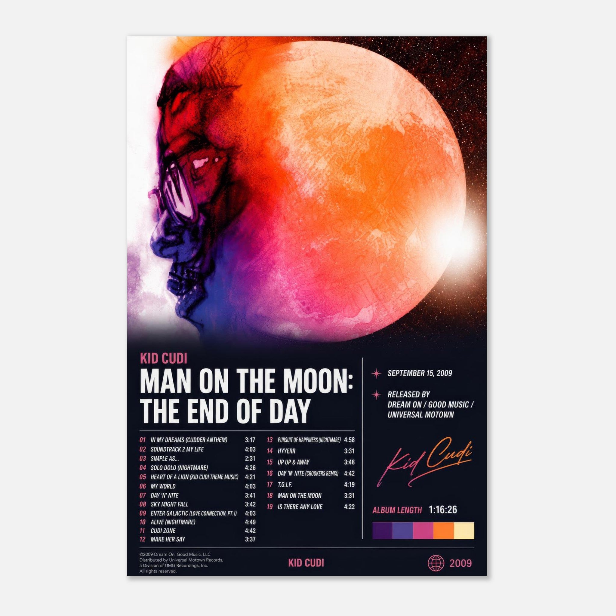 Man on the Moon poster framed in a bedroom