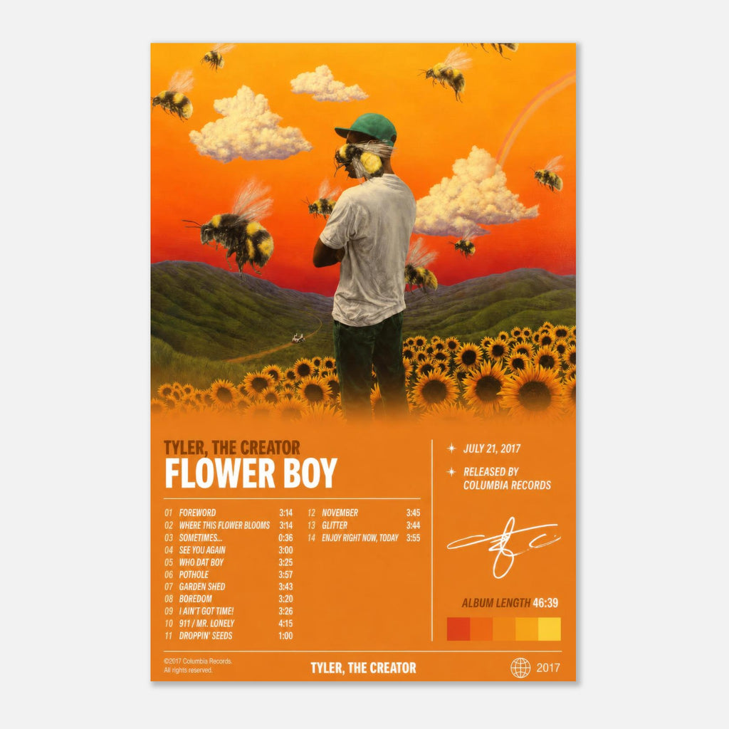 Flower Boy poster framed in a bedroom