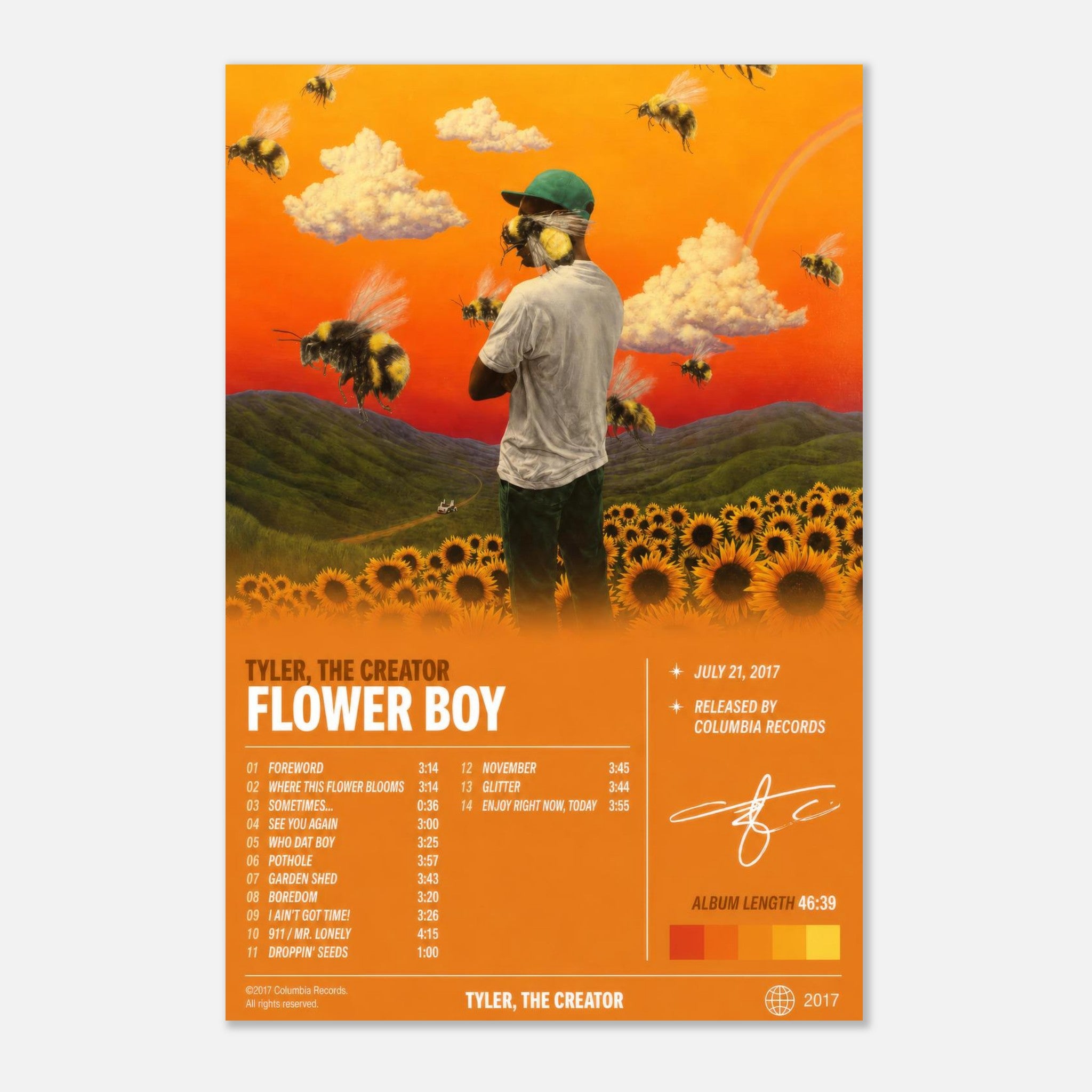 Flower Boy poster framed in a bedroom