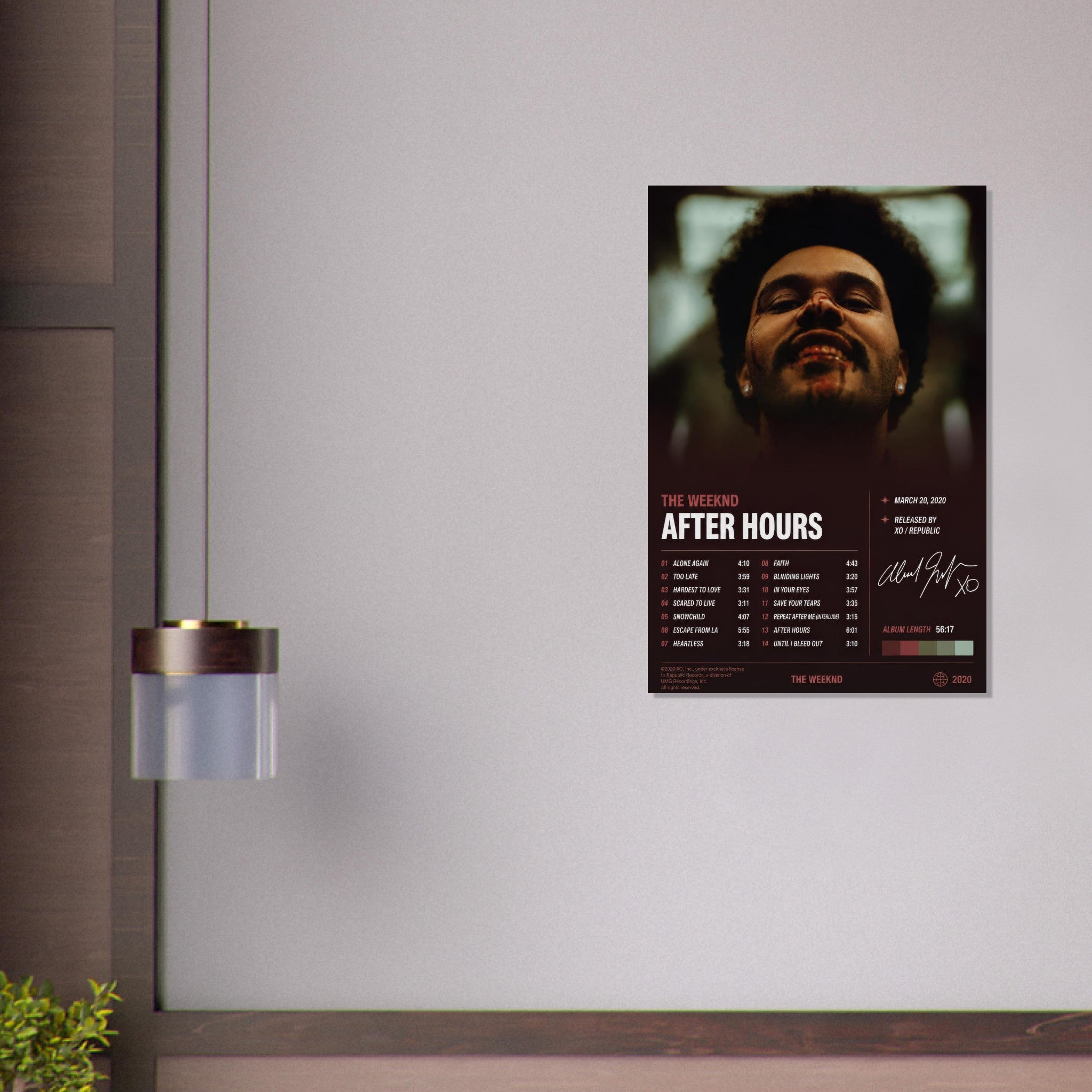 After Hours poster framed in a bedroom