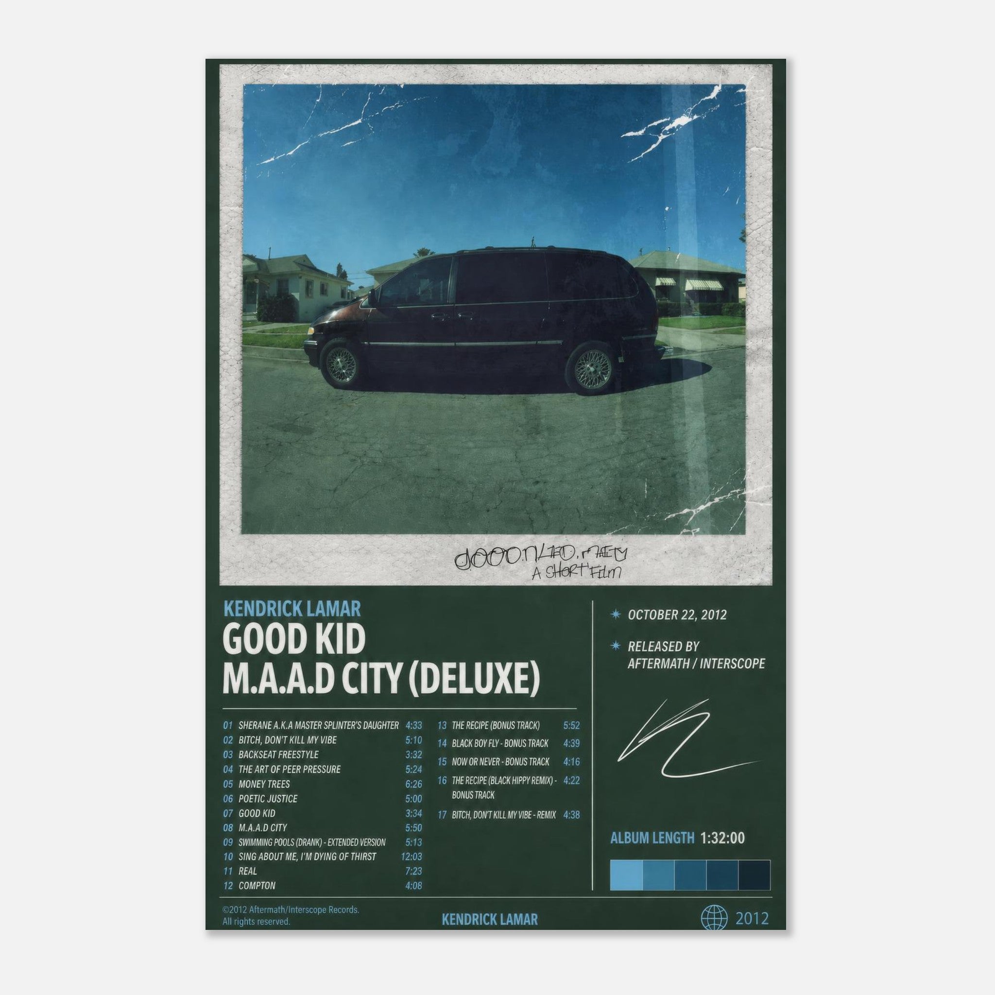 Good Kid, M.A.A.D City poster framed in a bedroom