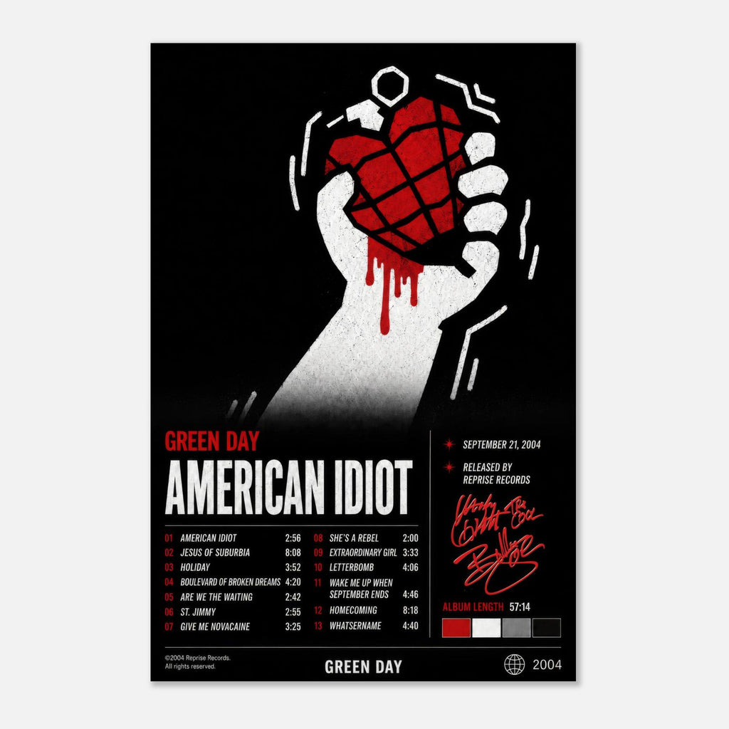 American Idiot poster framed in a bedroom