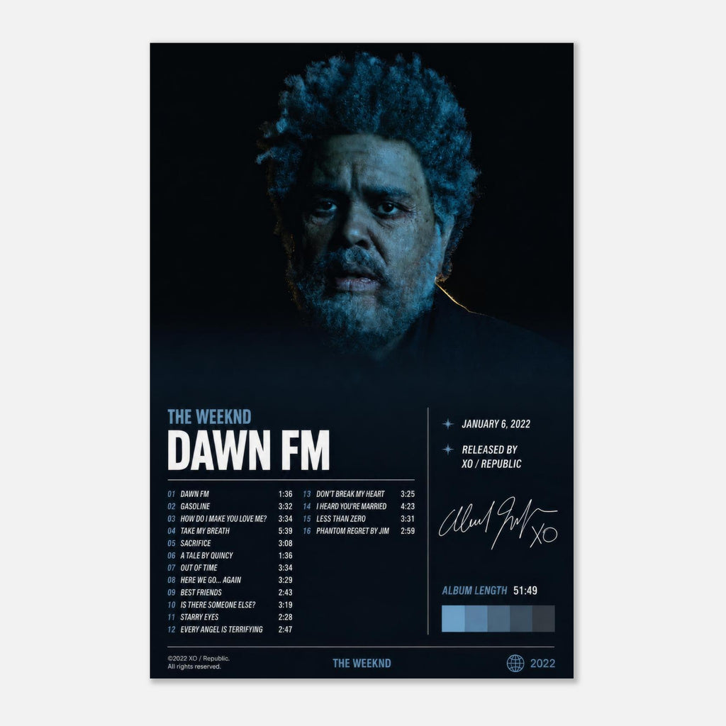 Dawn FM poster framed in a bedroom