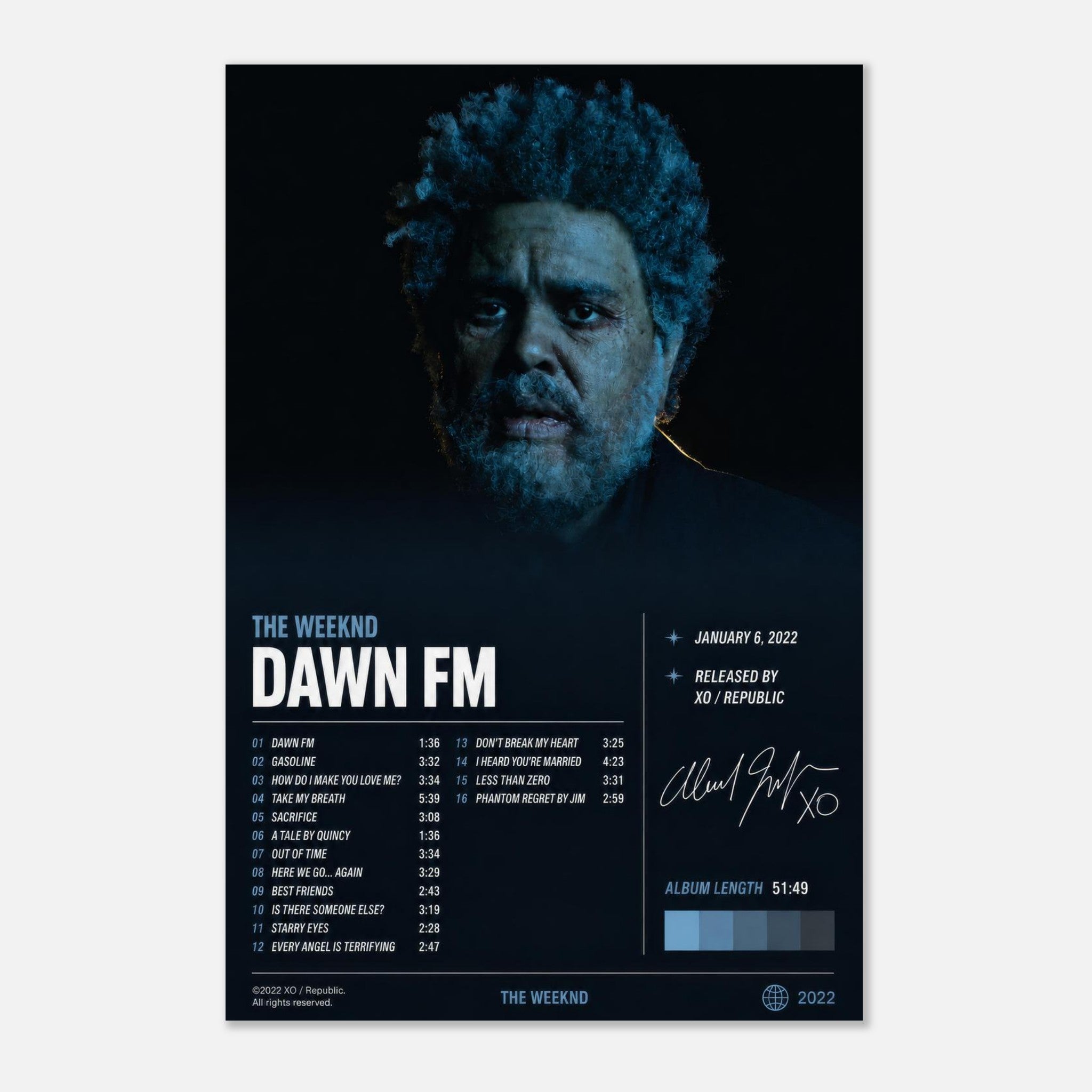 Dawn FM poster framed in a bedroom