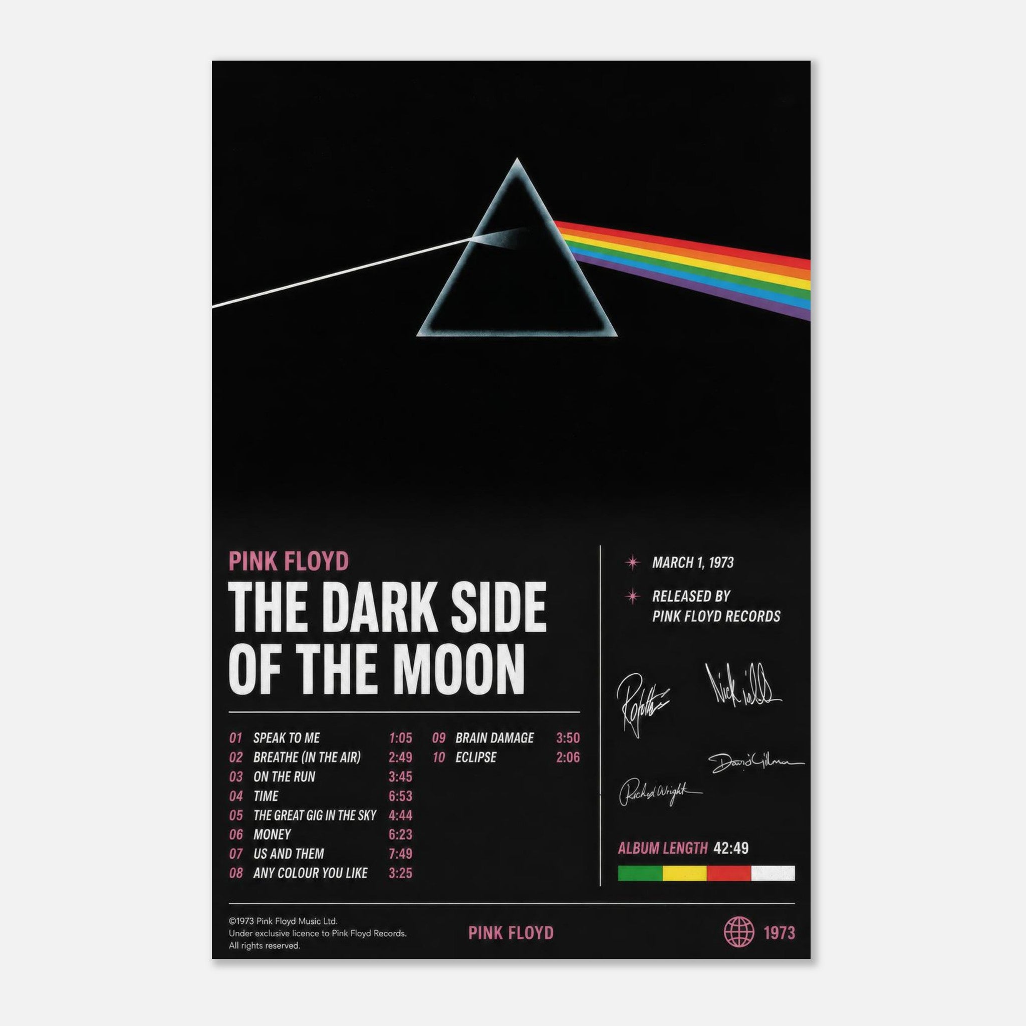 The Dark Side of the Moon poster styled on a wall