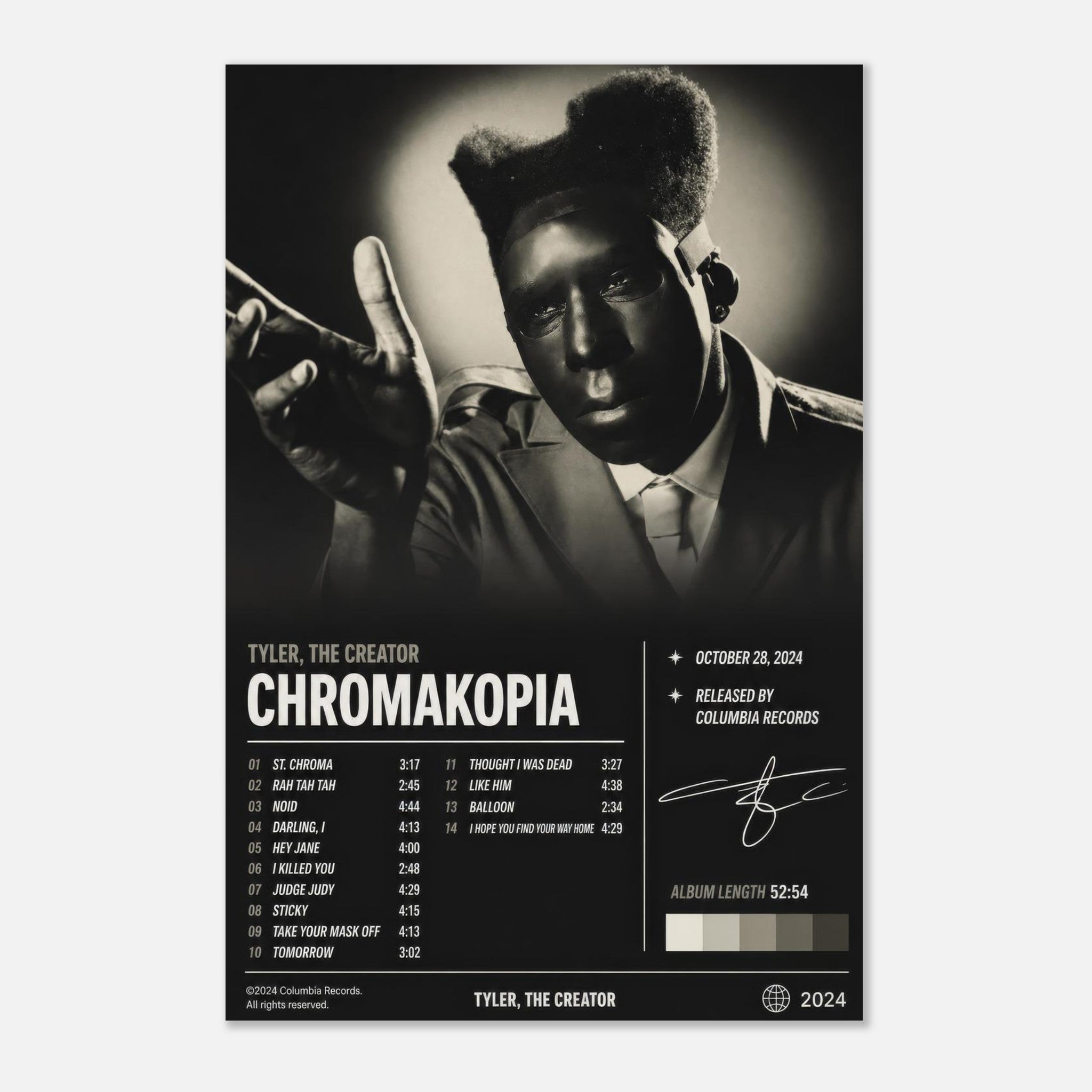 Chromakopia poster framed in a bedroom